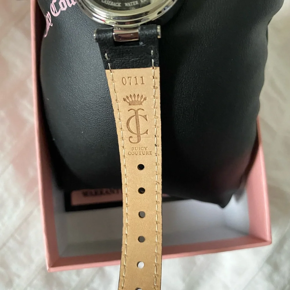 JUICY COUTURE BLACK GENUINE LEATHER STRAP WATCH MSRP 145.00 NWT